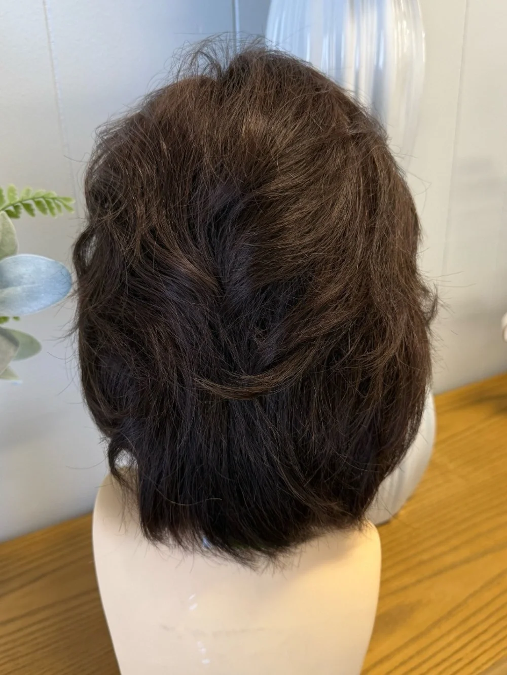 Human hair dark brown short shoulder length wig
